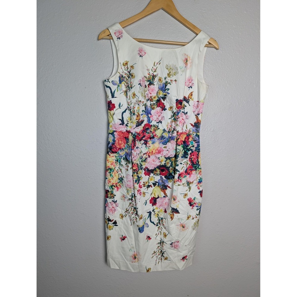 Talbots Dress Womens 2 White Knee Length Sheath Floral Scoop Neck Lined
